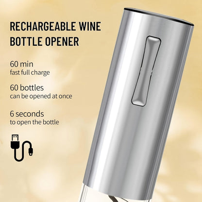 Electric Wine Opener Gift Set 7-in-1 Rechargeable Automatic Corkscrew Stainless Steel with Aerator Pourer Vacuum Stoppers Foil Cutter