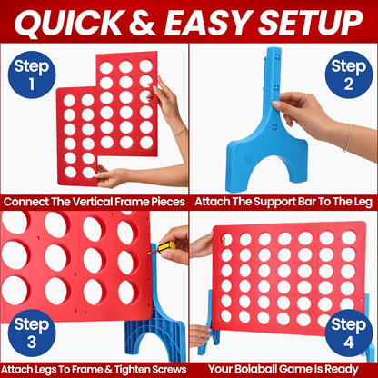 Giant Connect Four Game 1.8FT - Jumbo 4 in a Row Outdoor Lawn Game with 42 Discs & Storage Bag for Adults Kids Family