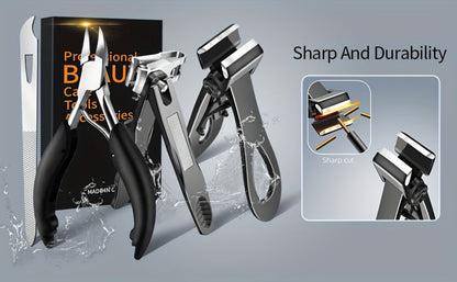 Heavy Duty Toenail Clippers Set 3 Piece for Thick Nails – Wide Jaw Stainless Steel Straight & Angled Nail Clipper with Nail File