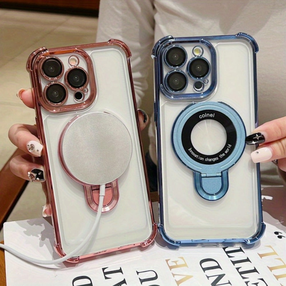 Phone Case Kickstand Bundle with Two Tempered Glass Protectors for Select iPhone 12-16 Models and Five Colors