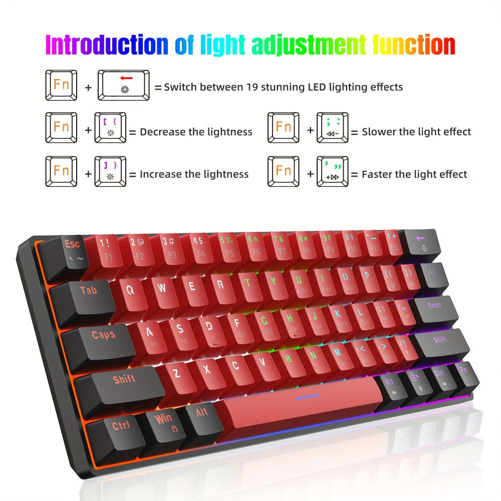 60% Mechanical Gaming Keyboard Wired 61 Keys Green Switch, Compact Tenkeyless Clicky Keyboard for PC Laptop Windows Gaming Typing