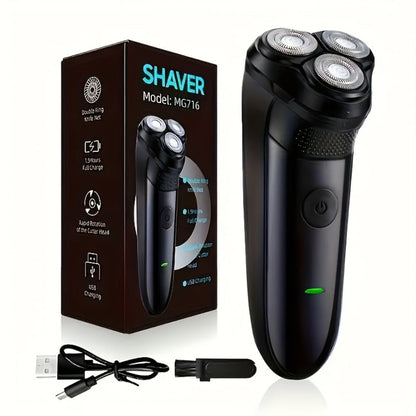 Electric Shaver Cordless Rotary Grooming Kit with USB Charging Cable in Blue or Black for Daily Use