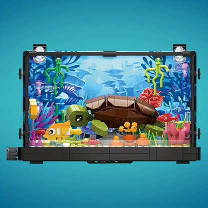 Building Block Set Marine Turtle Aquarium Model MY072 with Framed Underwater Scene and Hanging Sea Details