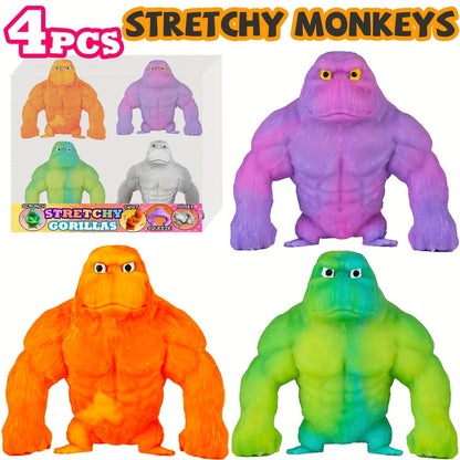 Squishy Monkey Stretchy Fidget Toy 4pcs, Mega Gorilla Squish & Stretch Stress Toy, PVA Sponge Filling