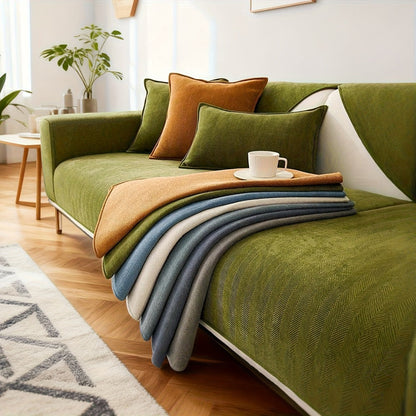 Sofa Cover Ribbed Chenille Stretch Panels for 1 to 4 Seats, Armrests or Cushions with Model-Specific Size and Color Options