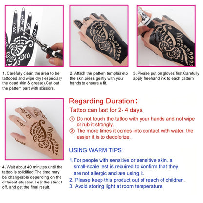 Fake Freckles Jagua Gel Kit Semi-Permanent Temporary Tattoo Ink, 3 Brown & Red Ink Bottles, 6 Stencils &