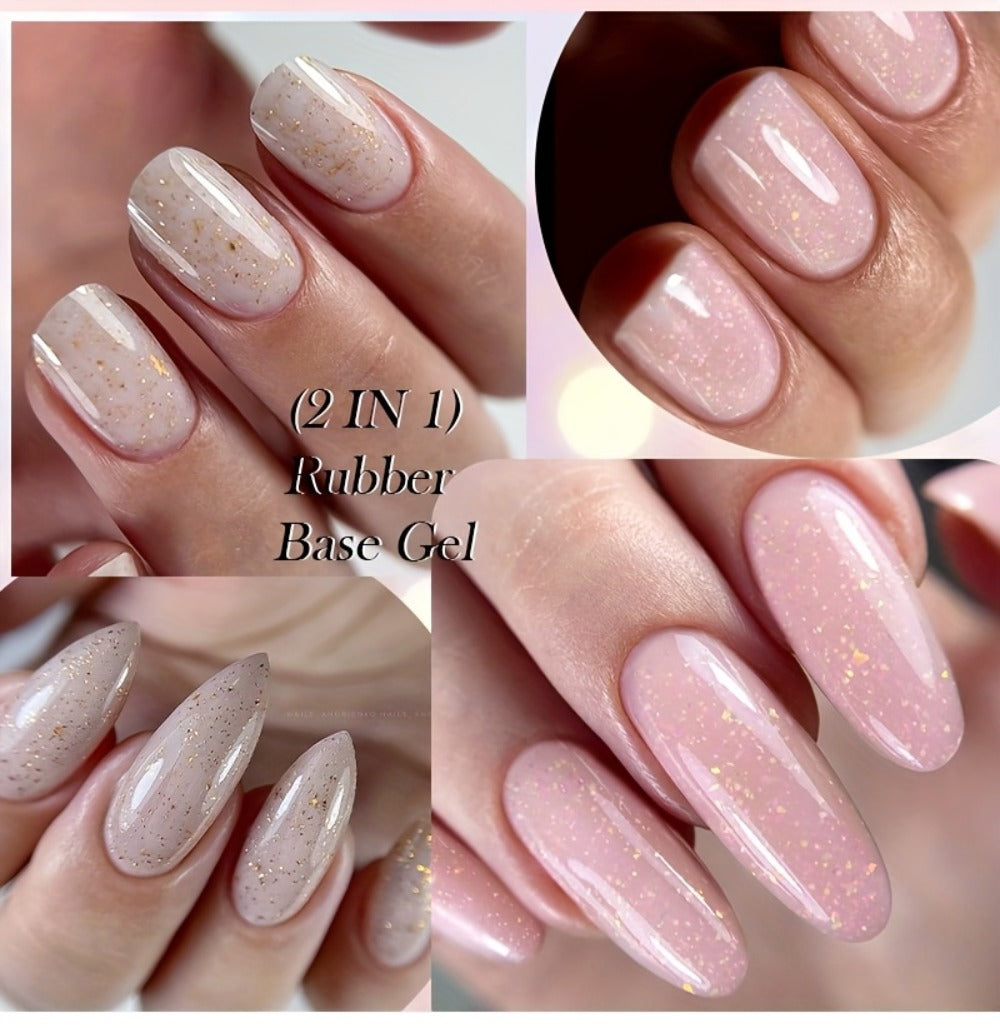 Rubber Base Gel Polish Set 6pcs Nude Pink 2-in-1 Builder Base Coat – Self-Leveling Soak Off UV LED Semi-Permanent Long-Lasting Gel Manicure