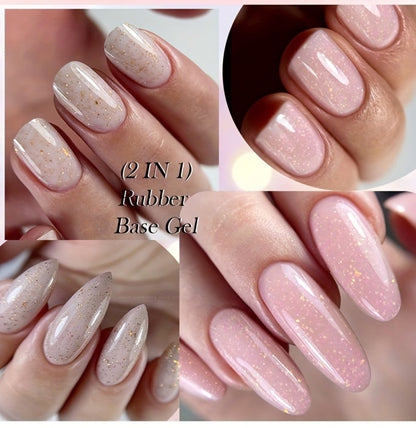 Rubber Base Gel Polish Set 6pcs Nude Pink 2-in-1 Builder Base Coat – Self-Leveling Soak Off UV LED Semi-Permanent Long-Lasting Gel Manicure