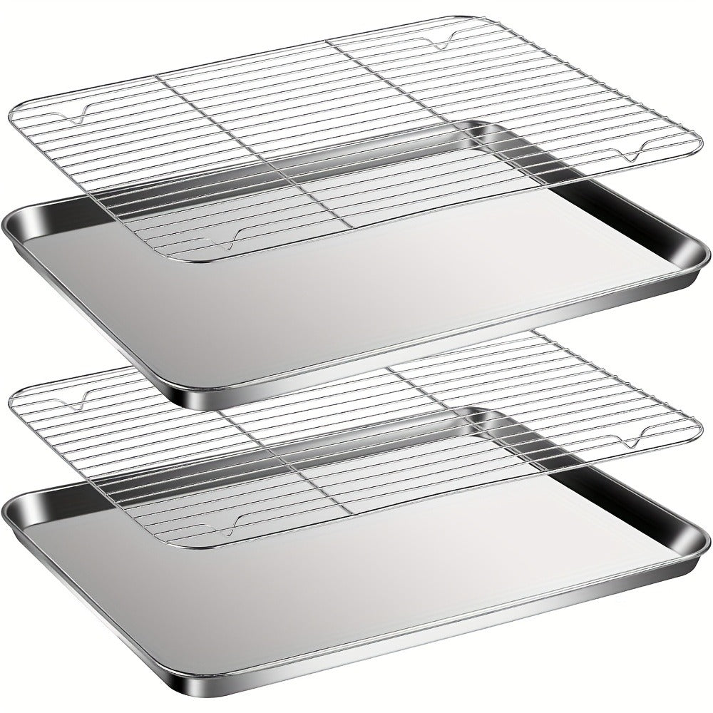 Baking Sheet and Rack Set Stainless Steel Half Sheet Pan with Cooling Rack Rust Free for Cookie for Grilling, Camping and Outdoor Meals