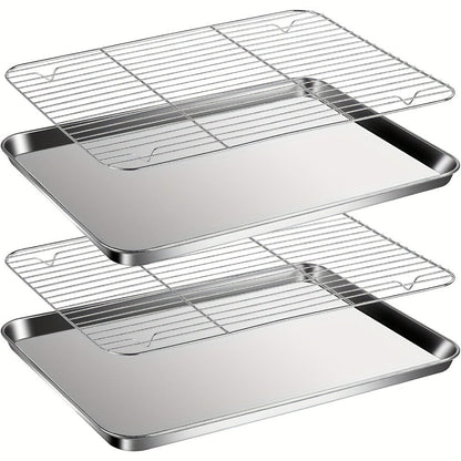 Baking Sheet and Rack Set Stainless Steel Half Sheet Pan with Cooling Rack Rust Free for Cookie for Grilling, Camping and Outdoor Meals