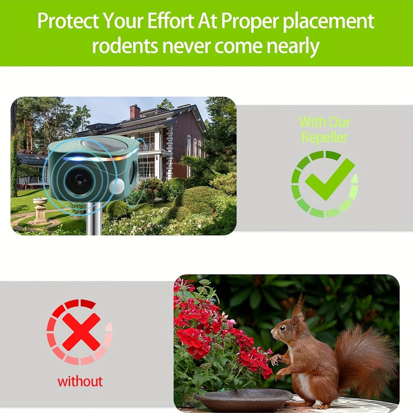 Ultrasonic Animal Repeller, Solar Motion Sensor Deer Cat Dog Garden for Garden, Patio and Yard Use