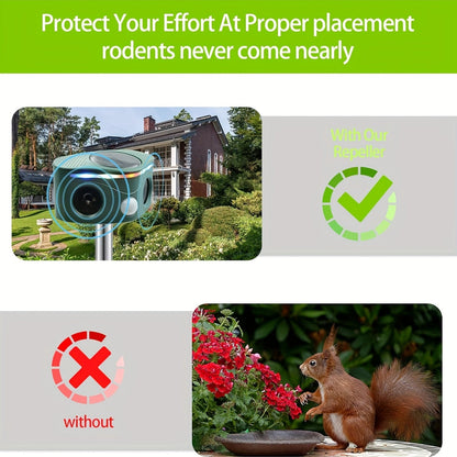 Ultrasonic Animal Repeller, Solar Motion Sensor Deer Cat Dog Garden for Garden, Patio and Yard Use
