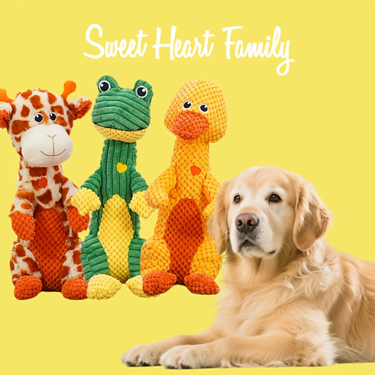 Squeaky Plush Dog Toy with Animal Print – Durable Cartoon Chew Toy for Aggressive Chewers, Interactive Tug of War Toy for All Breeds