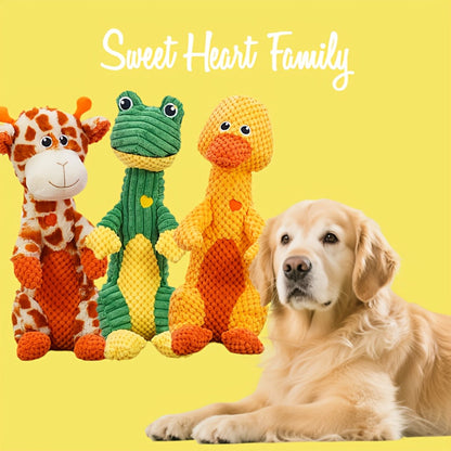 Dog Toy Squeaky Plush Deer or Frog Character for Chew, Tug, Fetch, Shake and Cuddle Play for All Breeds