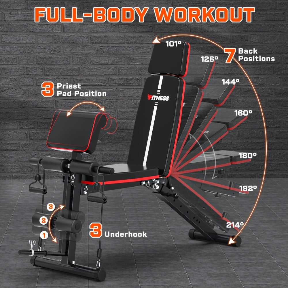 14-in-1 Adjustable Weight Bench Foldable – 770lb Capacity, Multi-Function Full Body Strength Training, Space-Saving Design
