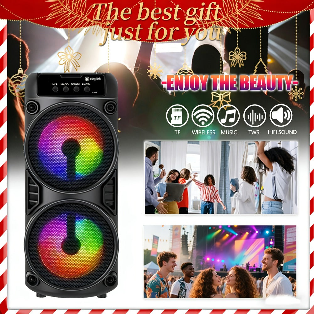 Portable Bluetooth Speaker 10-Inch Model with Dual 4-Inch Drivers, RGB Lights and FM Radio