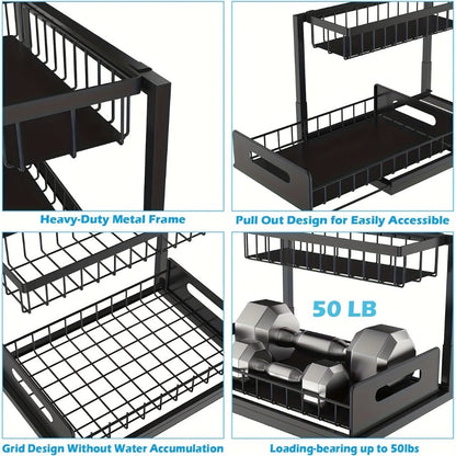 L-Shaped Pull-Out Cabinet Organizer with 14.4 x 10.6 x 11 Inch Frame, 7 Inch Pipe Clearance and 1- or 2-Piece Options