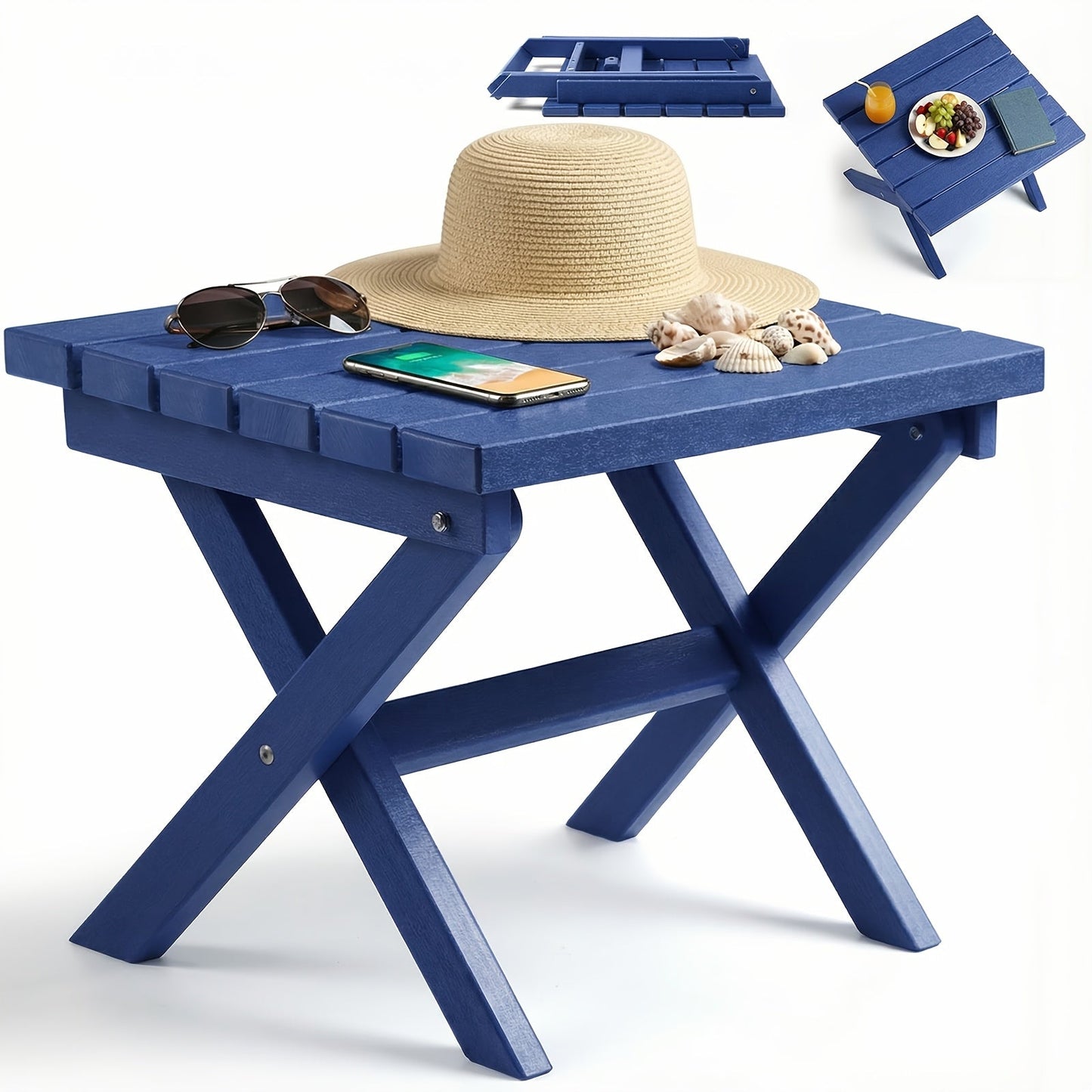 Outdoor Side Table HDPE Collapsible Weather-Resistant Portable End Table for Adirondack Chair, Camping, RV, Poolside & Garden Use