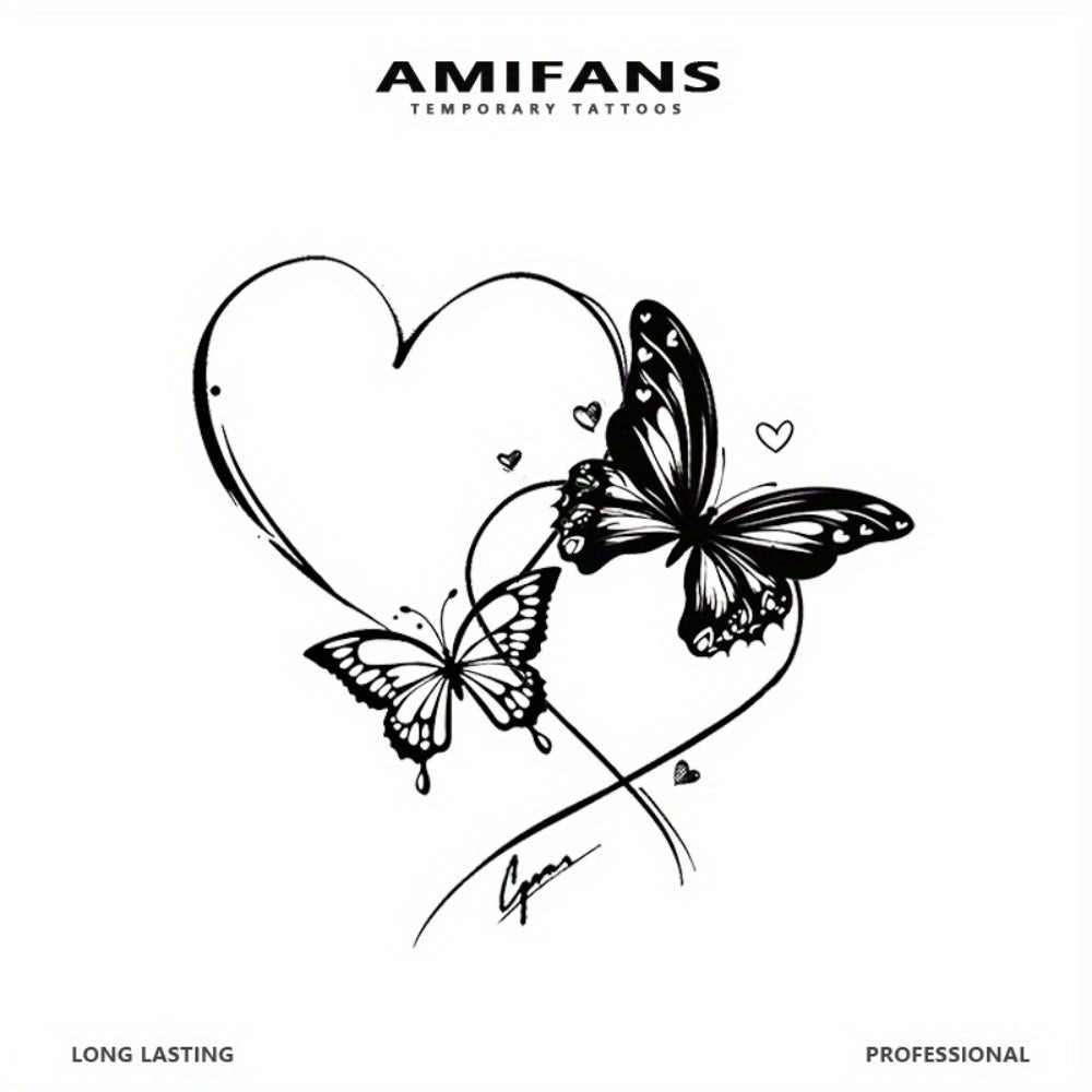 Semi Permanent Tattoo Butterfly with Hearts Navy Blue 3 Sheets, Realistic Juice Tattoo Lasts 1-2 Weeks for Adults