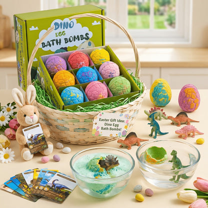 Dinosaur Egg Bath Bombs with Surprise Inside 9 Pack – Kids Fizzy Bath Balls with Hidden Dinosaur Toy
