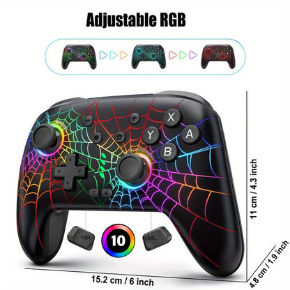 RGB Wireless Gaming Controller in Black with Spiderweb Shell, Back Buttons and USB-C Charging for Switch Systems