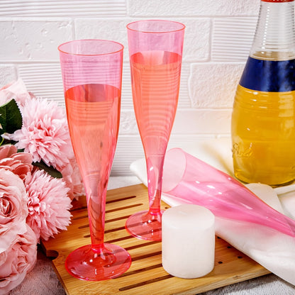 Pink 4.5-Ounce Stemmed Party Flutes in 25- or 50-Piece Packs for Toasts and Event Table Settings