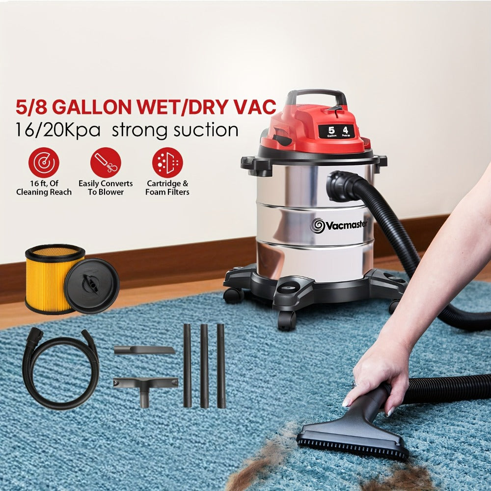 Wet Dry Vacuum Cleaner Shop Vac Stainless Steel 5 or 8 Gallon with Blower Function Powerful for Entryways, Bedrooms and Living Spaces