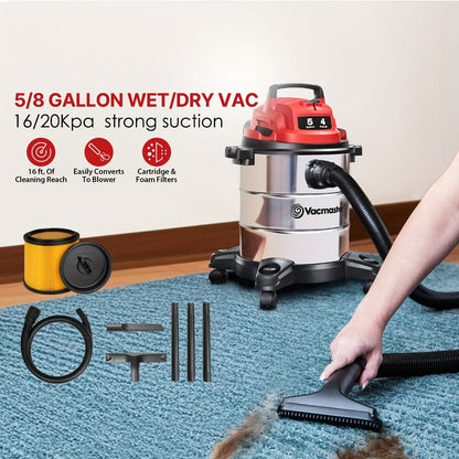Wet Dry Vacuum Cleaner Shop Vac Stainless Steel 5 or 8 Gallon with Blower Function Powerful for Entryways, Bedrooms and Living Spaces