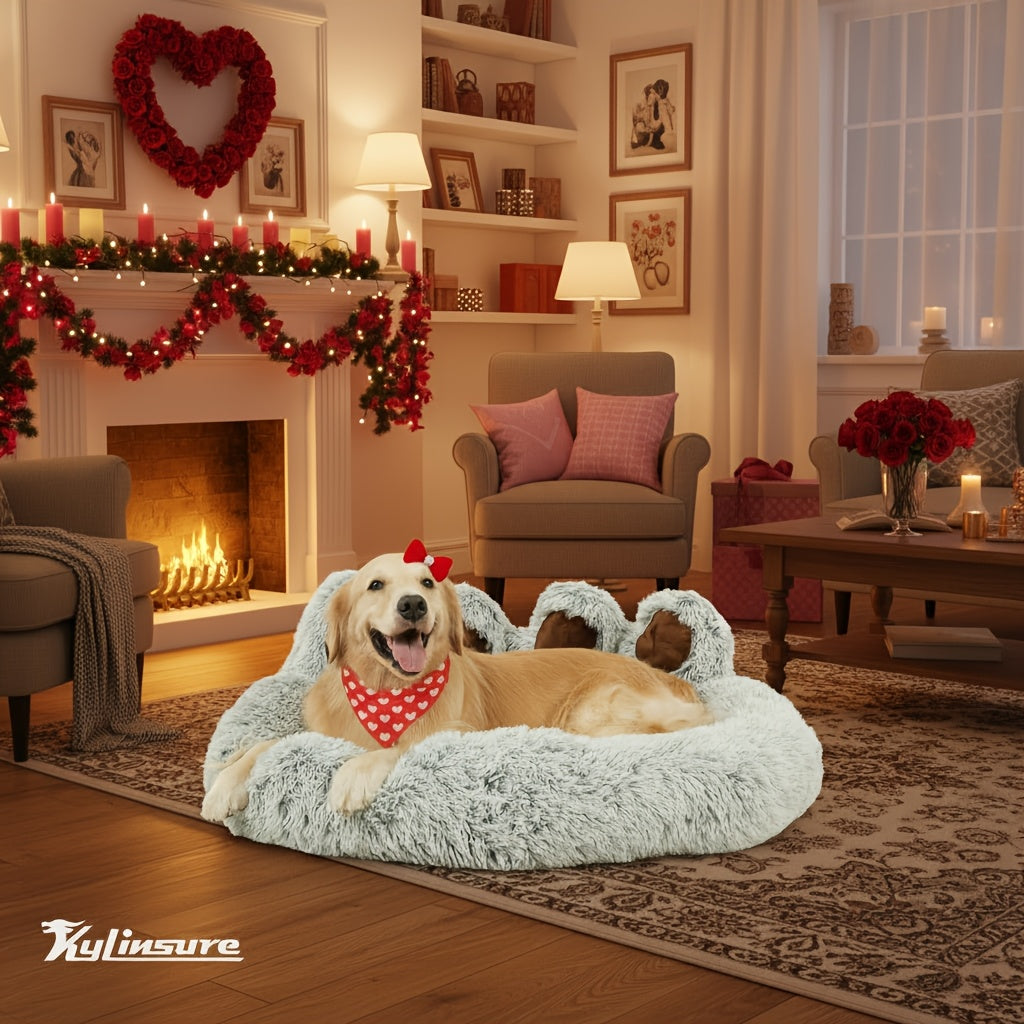 Dog Bed Cat Bed Bear Paw Shaped Donut – Calming Round Plush Pet Mattress, Warm & Soft Cuddler Bed for Dogs and Cats, Includes Pet Scarf