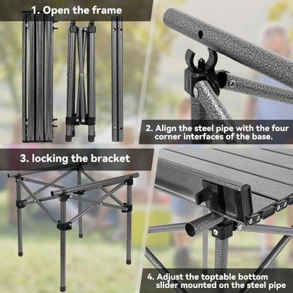 Lightweight Collapsible Camping Table with Carry Bag – Portable Folding Outdoor Table, Sturdy Aluminum Legs & Large Flat Surface for Picnic