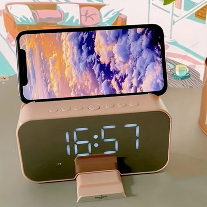 Portable Bluetooth Speaker with LED Mirror Display, Wireless Mic, FM, TF and Alarm in Three Colors
