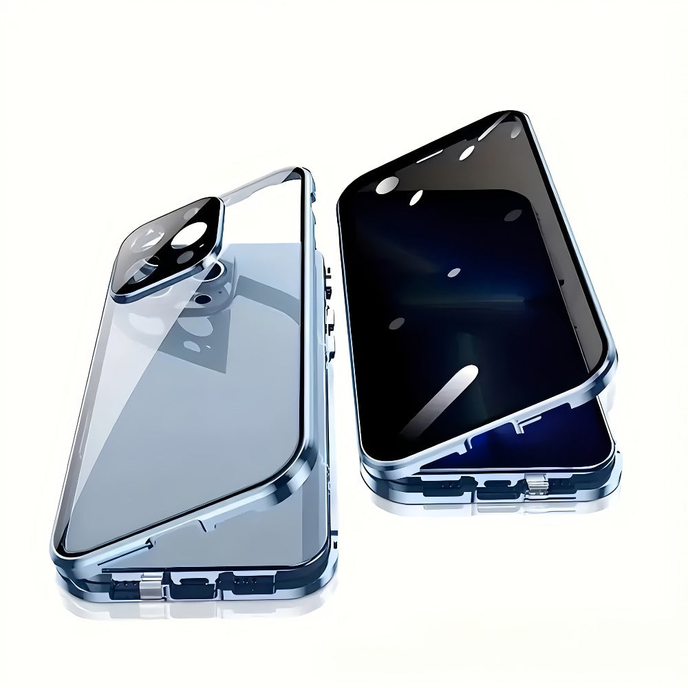 Double-Sided Glass iPhone Case with Stand 2-Piece Set Magnetic 360 Metal Frame Safety Lock Lens for an Everyday Personal Care Routine