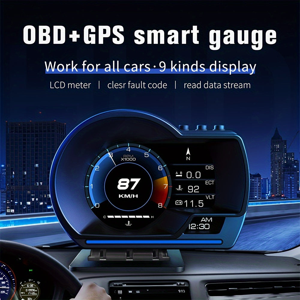 Car HUD Head Up Display OBD2 + GPS Speedometer 3-Inch Windshield Projector, Real-Time Speed MPH, Universal Fit for Cars Trucks Buses Bikes