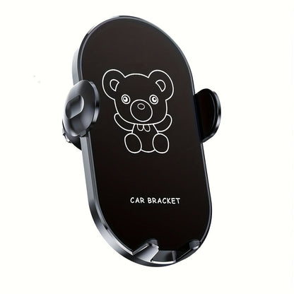 Bear-Graphic Air-Vent Phone Holder with 360-Degree Rotation, Black or Yellow Frame and Adjustable Cradle