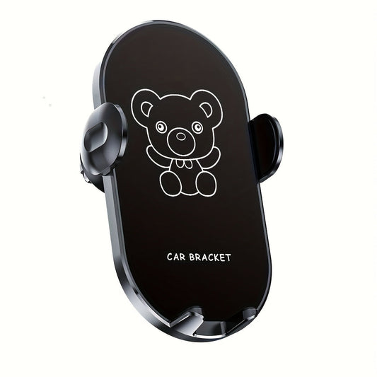 Bear-Graphic Air-Vent Phone Holder with 360-Degree Rotation, Black or Yellow Frame and Adjustable Cradle