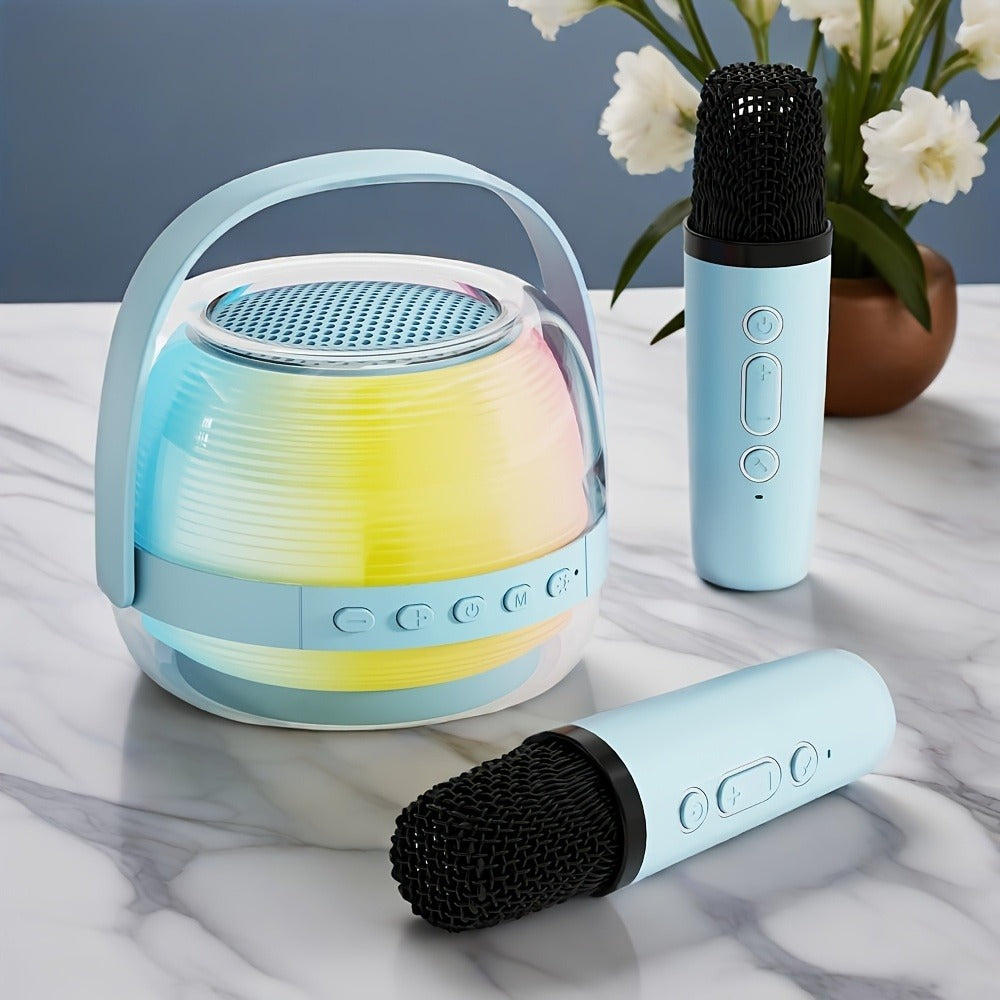 Portable Karaoke Machine with 2 Wireless Microphones, 3-Piece Bluetooth Speaker Set, Ambient Night Lamp Lighting