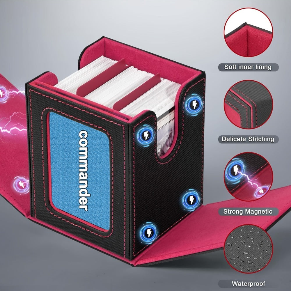 Windowed Trading Card Deck Box with Two Dividers and Five Black Accent Color Options for Organized Storage