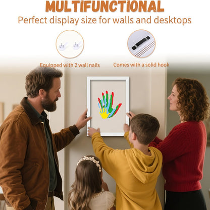 Family Handprint Kit with 4 Slots & 6 Colors, Memory Frame Keepsake Gift for Entryways, Bedrooms and Living Spaces