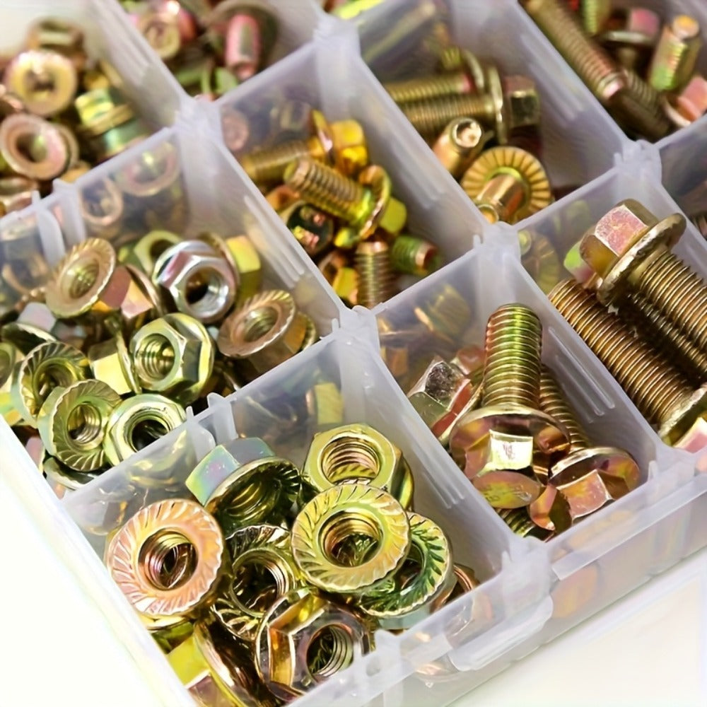 Metric Flange Bolt Nut Assortment Kit 240pcs – M5 M6 M8 Alloy Steel Hex Screws & Nuts Set in 14 Sizes Corrosion-Resistant for DIY Repair