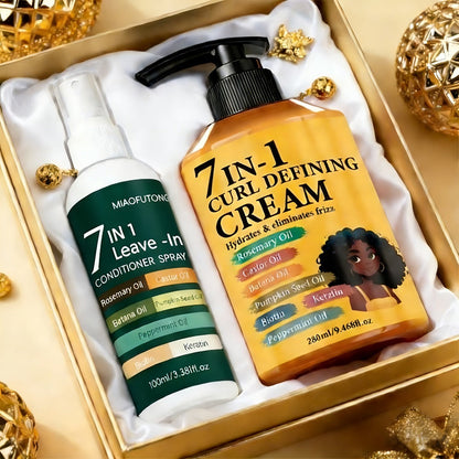 Rosemary Hair Growth Styling Cream & Leave-In Conditioner Spray Set 2pcs - 7-in-1 Formula with Castor