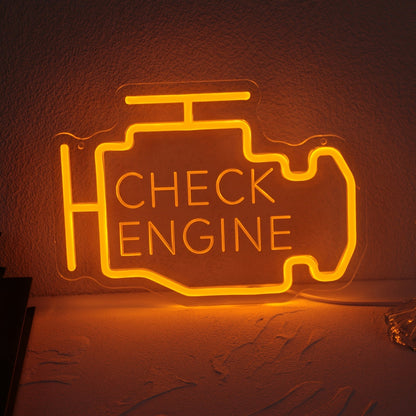 Check Engine Neon Sign – LED Dimmable USB Powered Neon Light for Garage Wall Decor, Car Repair Shop, Workshop, Man Cave, Game Room