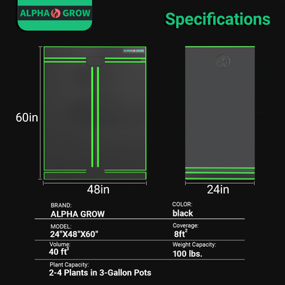 ALPHAGROW Grow Tent Greenhouse Portable 2X2/3X3/4X2/4X4 Ft High Reflective 1680D Mylar Canvas for Garden, Patio and Yard Use