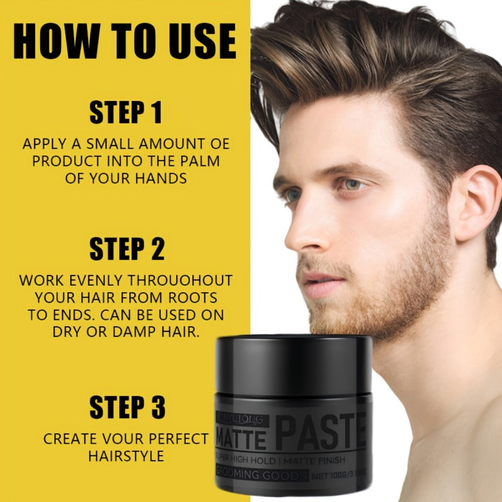 Matte Hair Paste for Men 100g, Non-Greasy Medium Hold Styling Cream with Plant Squalane & Argan Oil