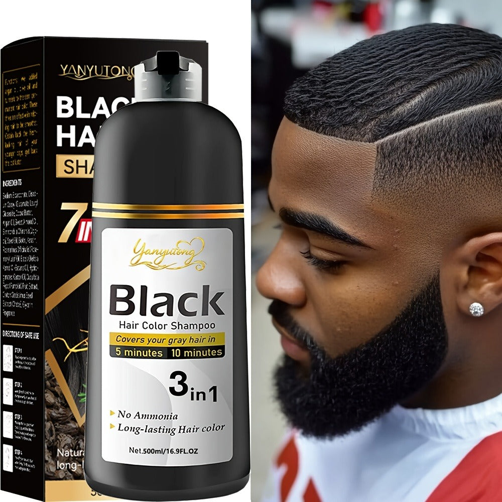 Hair Dye Shampoo, YANYUTONG 500ml Black 3-in-1 Pump Bottle for Hair and Beard Color Application