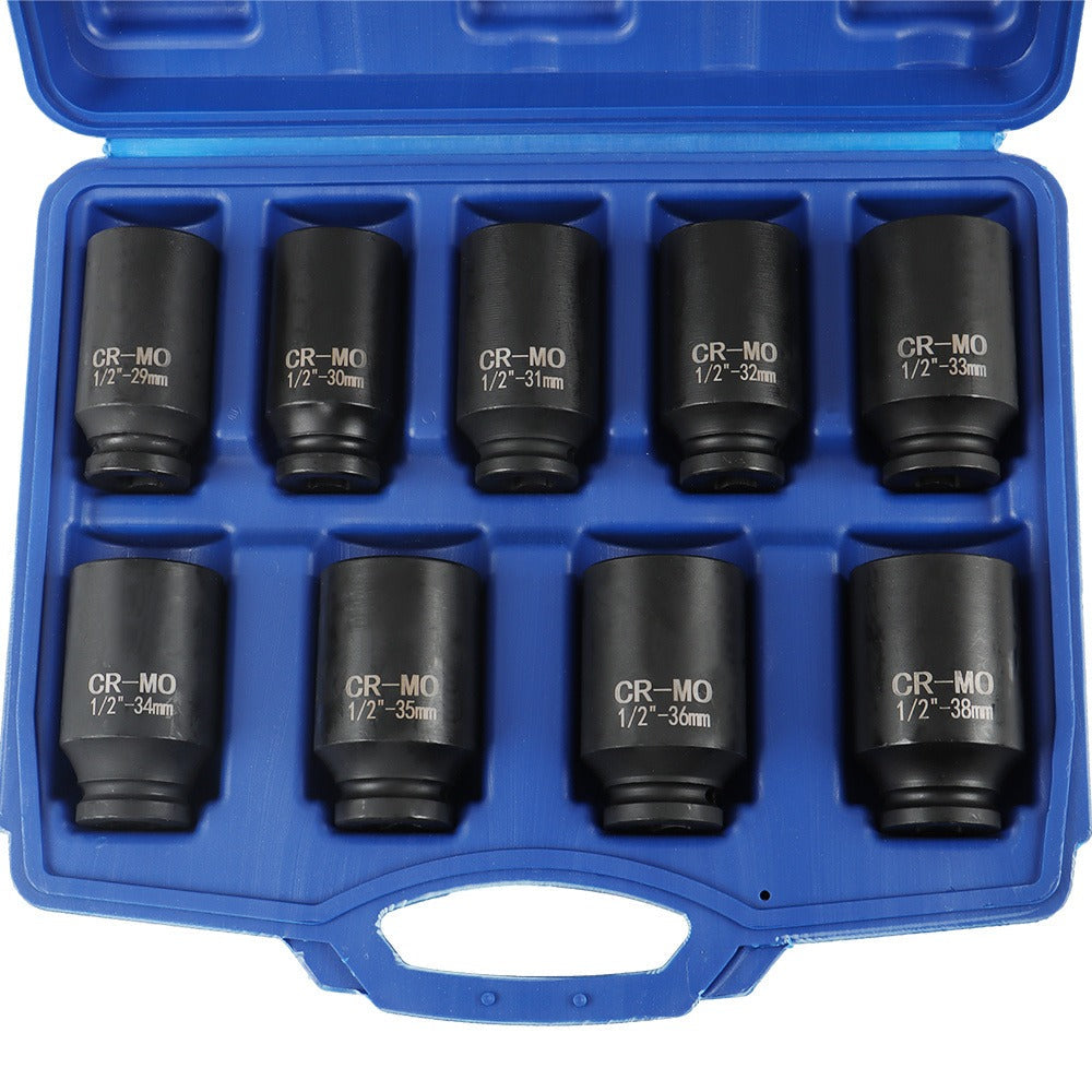 Deep Impact Socket Set 9pcs 29-38mm – 1/2" Drive Metric Axle Hub Nut Sockets for Installation & Removal, Heavy-Duty Plastic Construction