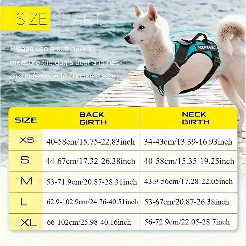 Service Dog Harness with 5 Patches – Reflective Adjustable Oxford Vest with Inner Mesh Layer, Service Dog ID System