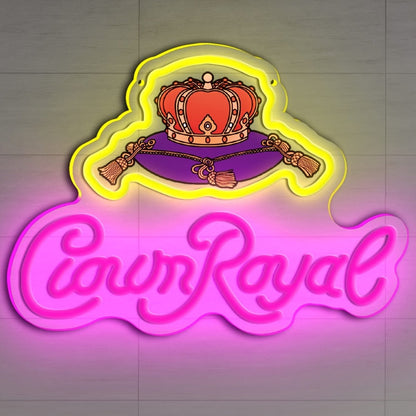 Crown Royal Neon Sign USB Powered LED Wall Art Glow Pendant Pink Orange UV Print for Game for Entryways, Bedrooms and Living Spaces
