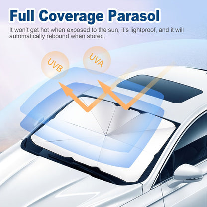 Windshield Sun Shade UV Protection | Auto Open & Fold One-Button, Fiberglass Skeleton, Opaque Insulation, Fits Most Cars SUVs Trucks