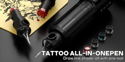 Tattoo Machine Kit POSEIDON BT29 Wireless Rotary Pen with LED Color Screen, 2300mAh Battery, 10 Cartridges and 11 Inks