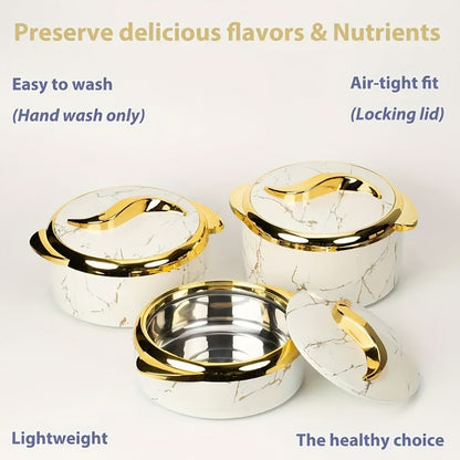 Insulated Casserole Dish Set 3-Piece Thermal Food Warmer with Lids, Stainless Steel Serving Bowls for Hot & Cold Food